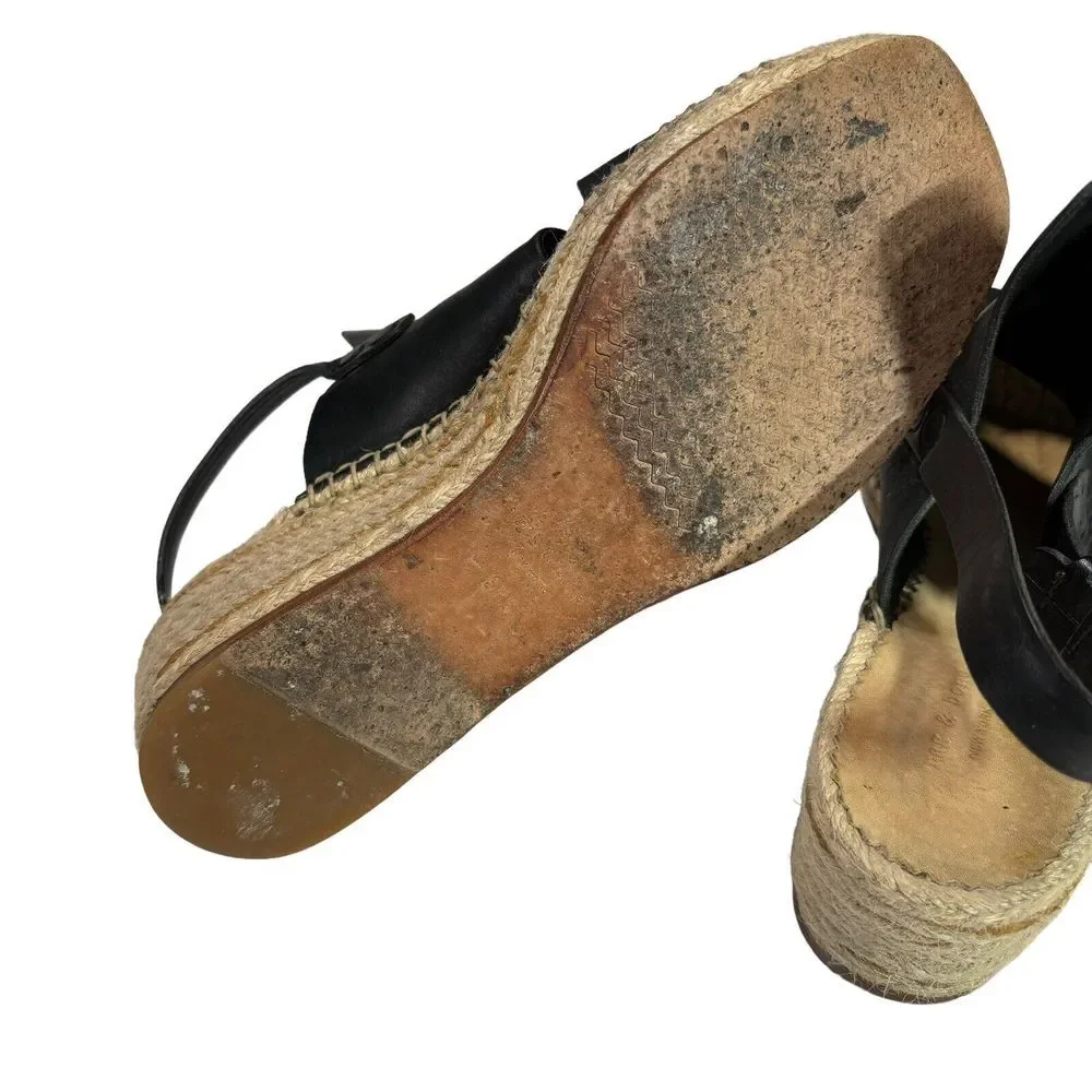 Rag & Bone Sayre Leather Espadrille Wedge black Sandals Wedge Size‎ 37.5 7.5